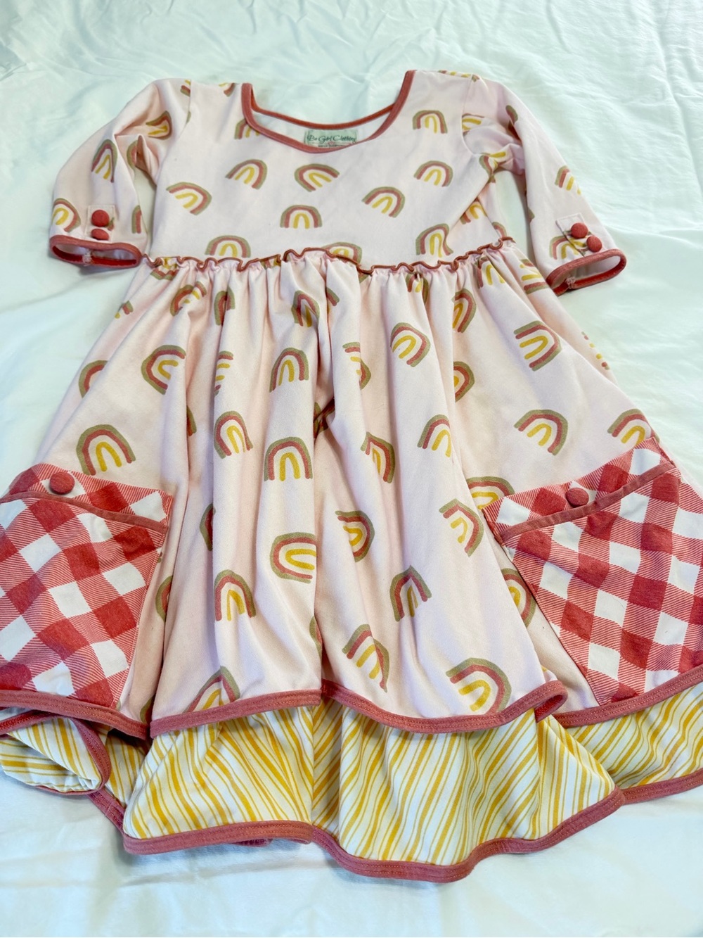 Be Girl Clothing Girls 7T Rainbow Dress Pink Boutique Twirl Dress - Picture 2 of 5
